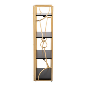 English Elm Constellation Gold Metal and Wood Bookcase — Contemporary Four Open Shelves, Sturdy MDF Frame, 26H Black B116135715