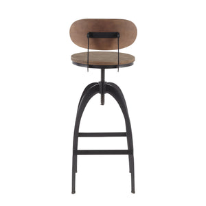 English Elm Dakota Industrial Mid-Back Barstool – Adjustable Height Bamboo Seat, Distressed Brown Wood, Sturdy Black Metal Base with Footrest B116135603