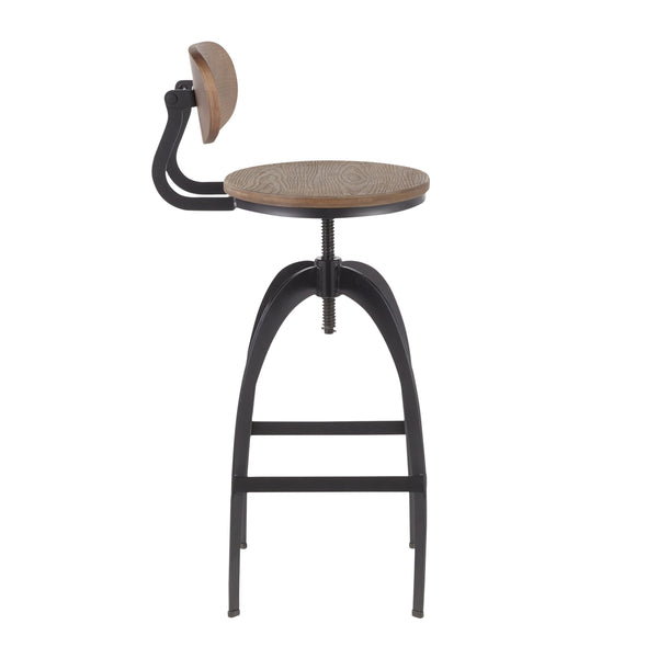 English Elm Dakota Industrial Mid-Back Barstool – Adjustable Height Bamboo Seat, Distressed Brown Wood, Sturdy Black Metal Base with Footrest B116135603