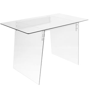 English Elm Glacier Tempered Glass Desk with Chrome Accents by LumiSource — Contemporary 52" WOW-Factor Workspace B116135782