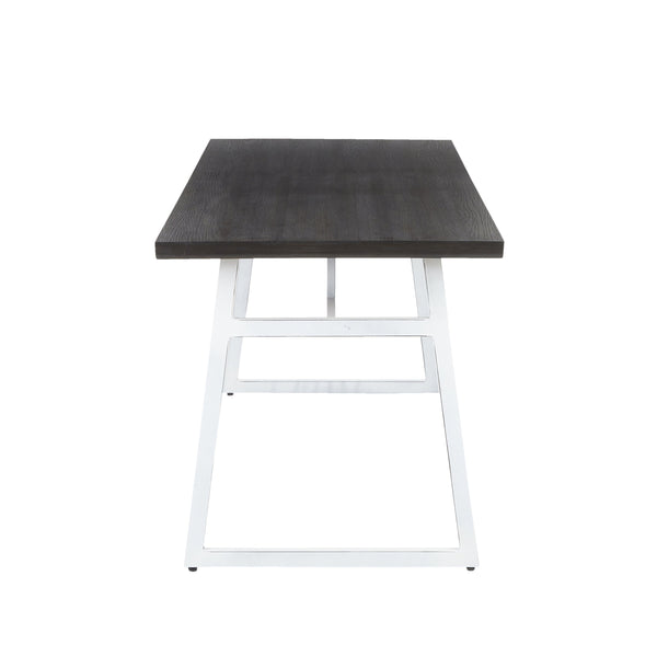 English Elm Geo Industrial Dining Table – Vintage White Metal Frame with Espresso Wood-Pressed Bamboo Top, Seats 4 (54") B116135694