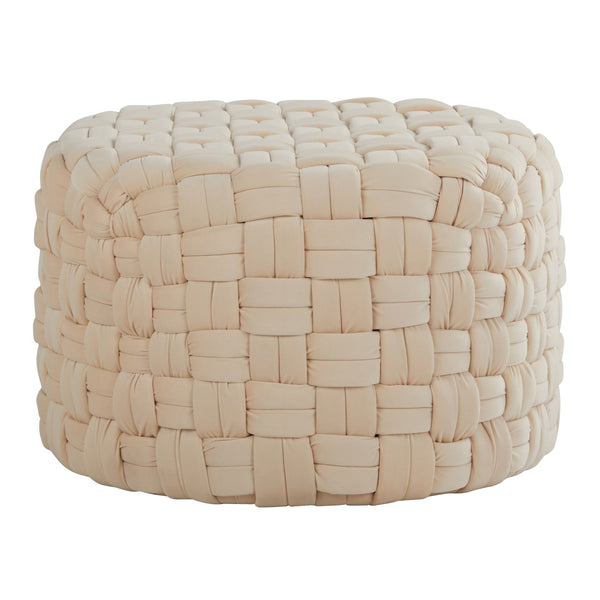 English Elm Braided Round Velvet Ottoman 24" by LumiSource — Stylish Braided Design, Foam-Padded Multiuse Seat Cream B116135819