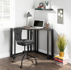 English Elm Roman Industrial Corner Desk - Espresso Bamboo Top & Black Metal Frame, Rustic Space-Saving Design B116135762