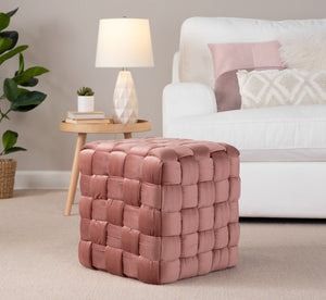 English Elm Square Braided 16" Ottoman by LumiSource – Plush Velvet Upholstery, Foam Padding, Stylish Accent Seat Pink B116135827