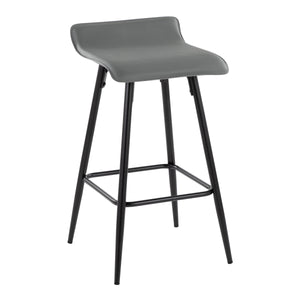 English Elm Ale 26" Contemporary Counter Stools Set of 2 - Grey PU Low Back, Black Steel Frame, Fixed Height B116135546