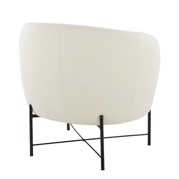 English Elm Chloe Modern Accent Chair White Sherpa Upholstery with Cushioned Seat and Black Metal Frame, Sleek Rounded Backrest — Contemporary Comfort B116135637