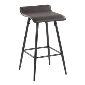 English Elm Ale 26" Counter Stool Set of 2 — Contemporary Espresso PU Low-Back Seats with Black Steel Frame B116135547