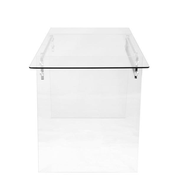 English Elm Glacier Tempered Glass Desk with Chrome Accents by LumiSource — Contemporary 52" WOW-Factor Workspace B116135782