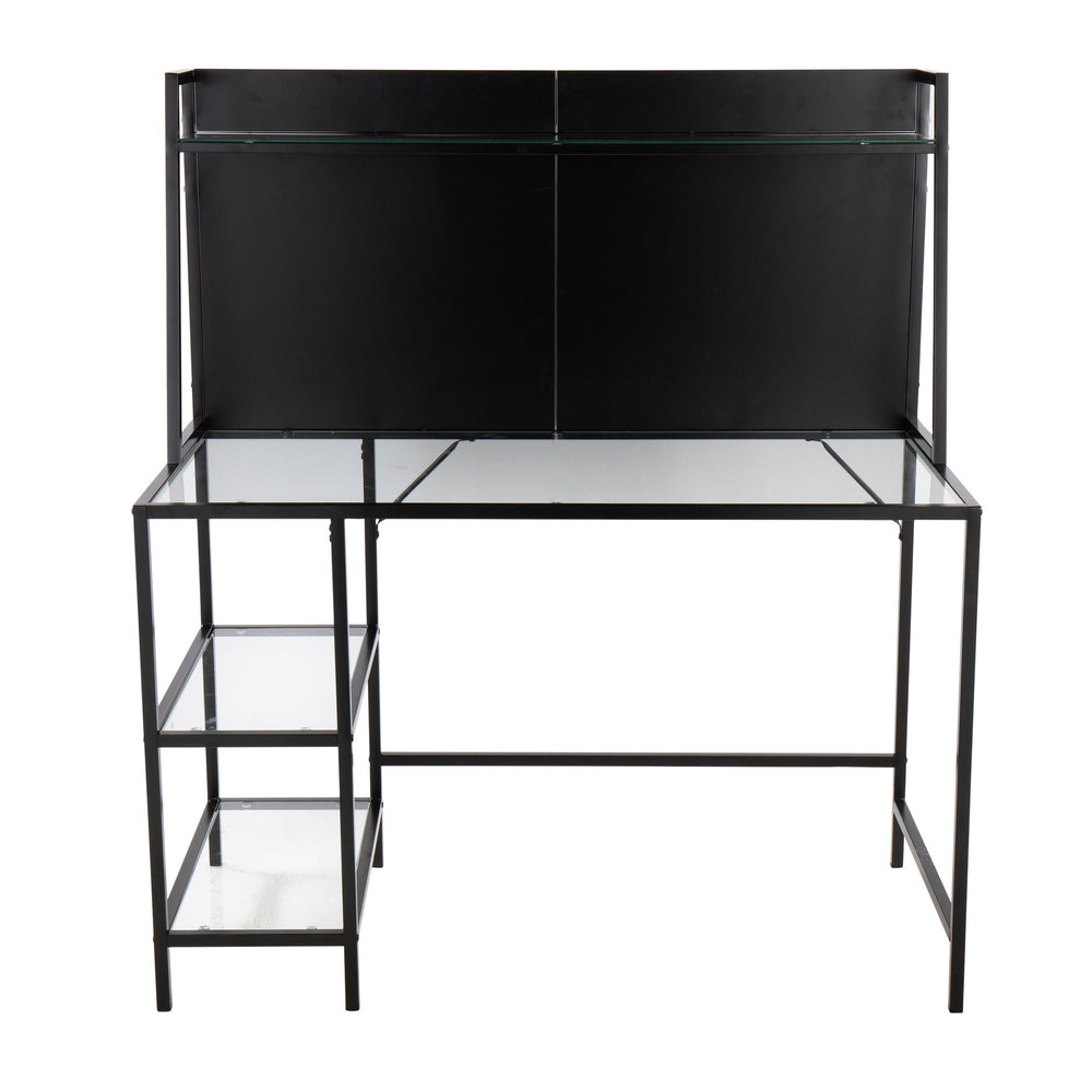 English Elm Geo Geo Tier Contemporary Glass Desk with Metal Frame and Storage Shelves for Modern Home Office Black B116135770