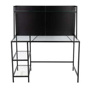 English Elm Geo Geo Tier Contemporary Glass Desk with Metal Frame and Storage Shelves for Modern Home Office Black B116135770