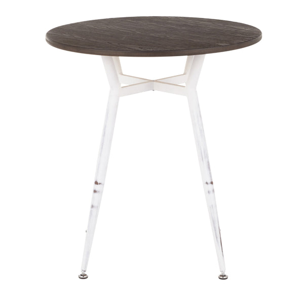 English Elm Clara Industrial Round Dinette Table – Vintage White Metal Base, Espresso Bamboo Top, Seats Four Comfortably B116135689