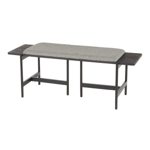English Elm Chloe Modern Two-Seat Bench in Grey Fabric with Black Metal Frame & Distressed Wood Accents by LumiSource B116135592