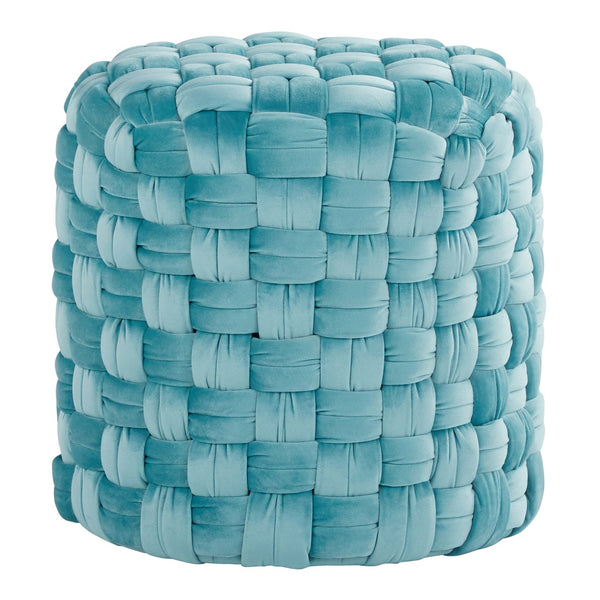 English Elm Braided Ice Blue Velvet Round Ottoman - Modern Design, Plush Comfort, Versatile Accent Piece 18" B116135817