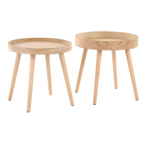 English Elm Pebble Mid-Century Side Table Set, Natural Wood Round Tray Tops, Tapered Legs, Set of 2 (Natural) B116135840
