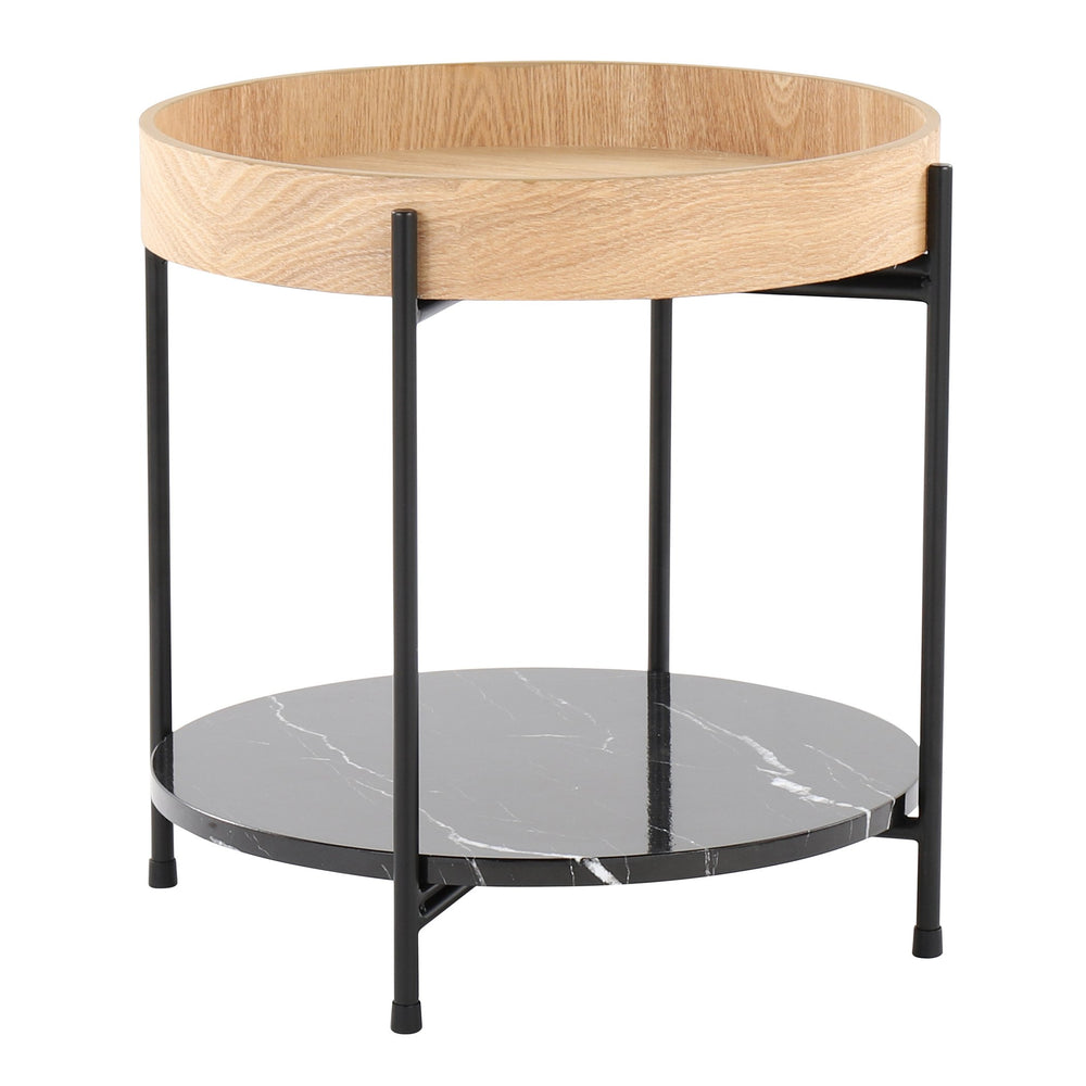 English Elm Daniella Round End Table – Contemporary Black Metal Frame, Natural Wood Top & Faux Black Marble Shelf (19") B116135841
