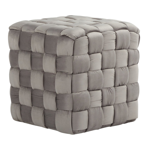 English Elm Square Braided 16" Ottoman by LumiSource – Plush Velvet Upholstery, Foam Padding, Stylish Accent Seat Grey B116135825