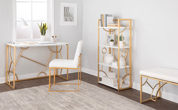 English Elm Constellation Gold Metal and Wood Bookcase — Contemporary Four Open Shelves, Sturdy MDF Frame, 26H White B116135716