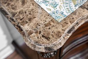 English Elm 1pc Nightstand Elegant Brown Cherry Solid Wood 2-Drawer Traditional Marble Top Felt-Lined Drawer B011135533