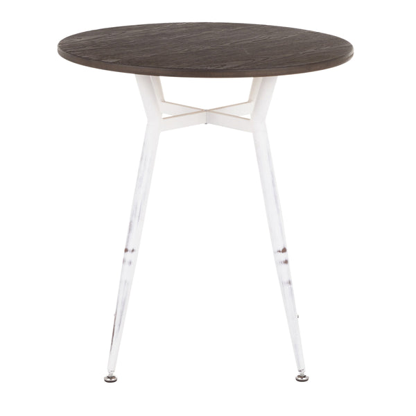 English Elm Clara Industrial Round Dinette Table – Vintage White Metal Base, Espresso Bamboo Top, Seats Four Comfortably B116135689