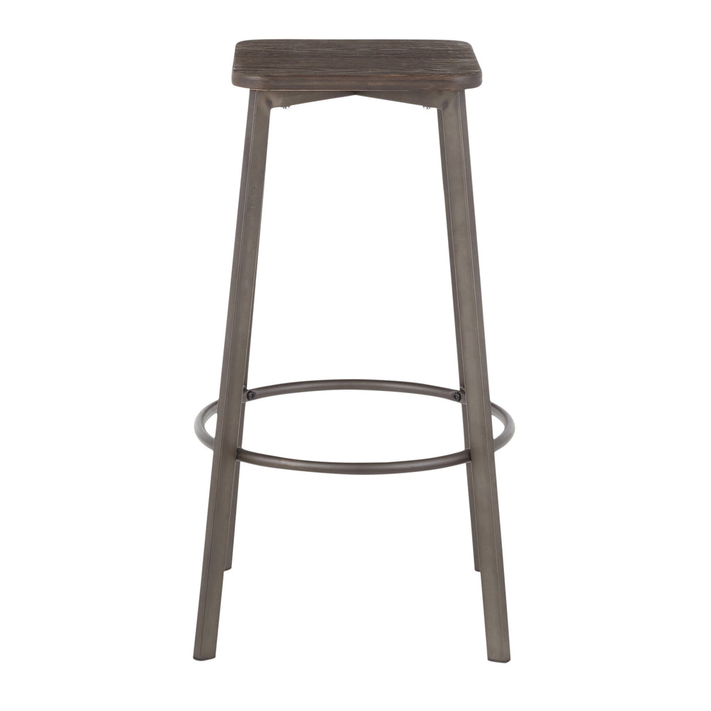 English Elm Clara Industrial Square Barstool Set Of 2 - Antique Metal & Espresso Bamboo - Stylish Comfort For Any Space B116135583