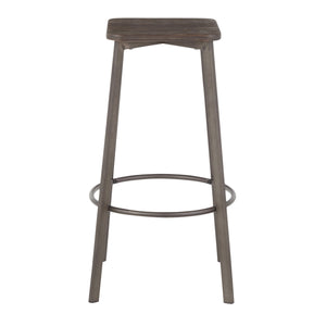 English Elm Clara Industrial Square Barstool Set Of 2 - Antique Metal & Espresso Bamboo - Stylish Comfort For Any Space B116135583