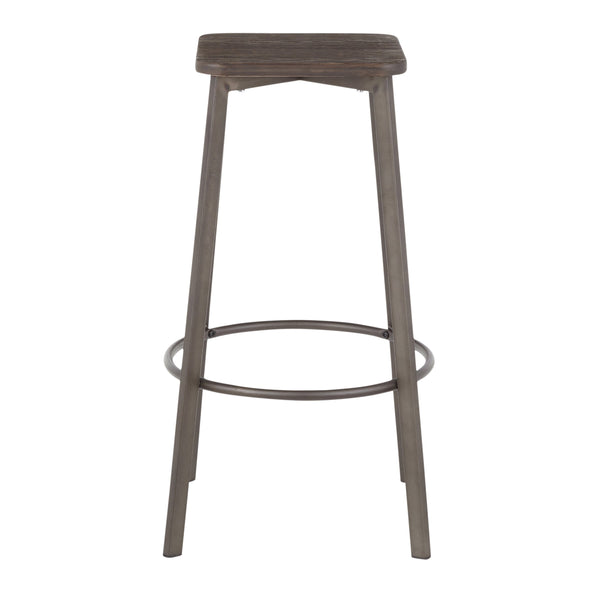 English Elm Clara Industrial Square Barstool Set Of 2 - Antique Metal & Espresso Bamboo - Stylish Comfort For Any Space B116135583