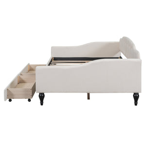 English Elm Full Full Size Upholstered Tufted Daybed with Drawers, Beige Linen, Wingback Glam Design, 400lb Capacity GX001326AAA
