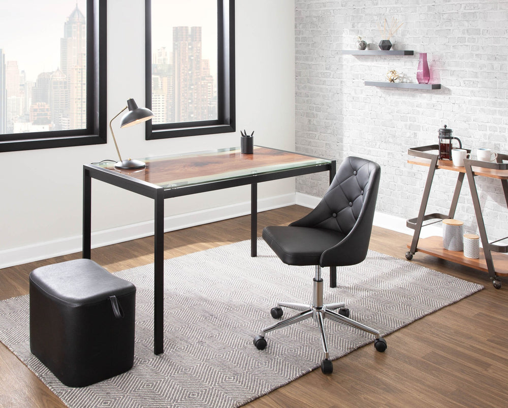 English Elm Marche Grey Faux Leather Office Chair — Adjustable Height, 360° Swivel, Button Tufted Backrest, Chrome Base B116135732