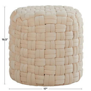 English Elm Braided Round 16" Ottoman In Cream Velvet – Chic Multi-Purpose Accent For Modern Living Spaces B116135815