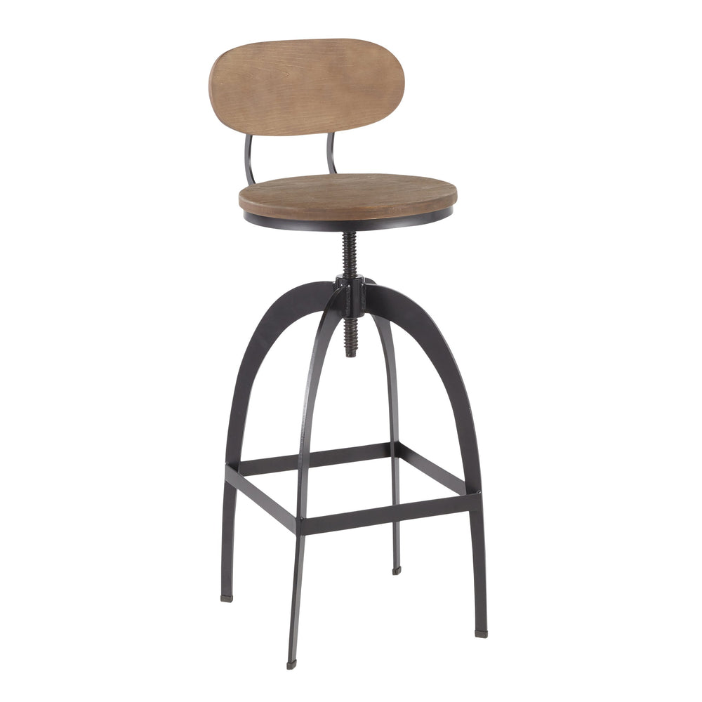 English Elm Dakota Industrial Mid-Back Barstool – Adjustable Height Bamboo Seat, Distressed Brown Wood, Sturdy Black Metal Base with Footrest B116135603