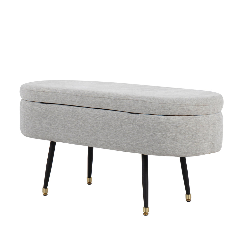 English Elm Harvey Contemporary Storage Bench Gray Fabric with Flip-Top, Gold Accent & Black Tapered Legs, 41" B116135828
