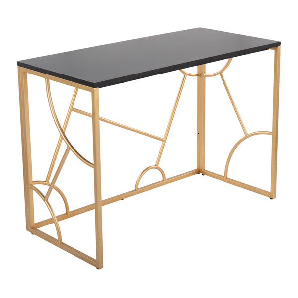 English Elm Constellation Sleek Contemporary Desk with Gold Metal Frame and Wood Top — Modern Home Office Statement Black B116135760