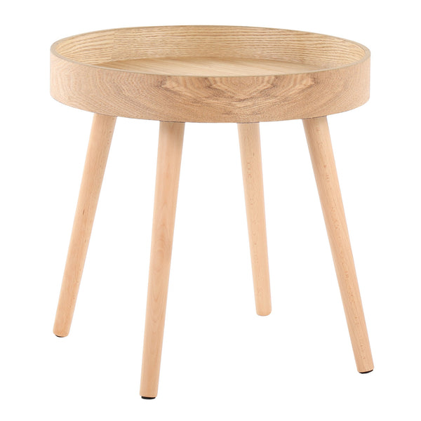 English Elm Pebble Mid-Century Side Table Set, Natural Wood Round Tray Tops, Tapered Legs, Set of 2 (Natural) B116135840