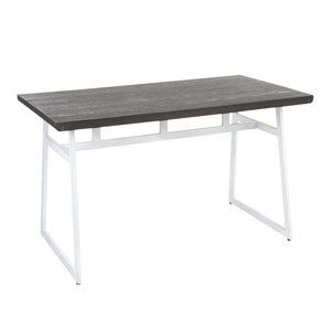 English Elm Geo Industrial Dining Table – Vintage White Metal Frame with Espresso Wood-Pressed Bamboo Top, Seats 4 (54") B116135694