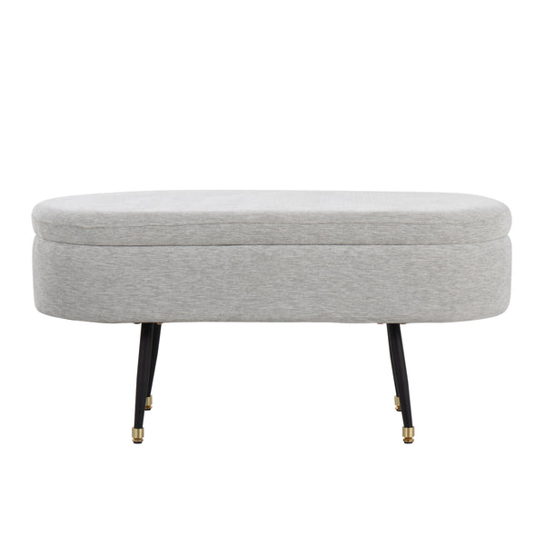 English Elm Harvey Contemporary Storage Bench Gray Fabric with Flip-Top, Gold Accent & Black Tapered Legs, 41" B116135828