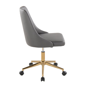 English Elm Marche Modern Swivel Task Chair In Grey Faux Leather With Gold Base & Smooth Casters For Home Office B116135734