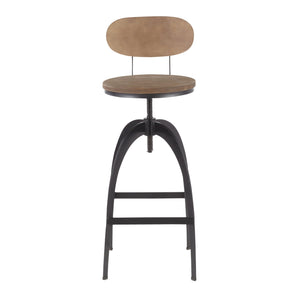 English Elm Dakota Industrial Mid-Back Barstool – Adjustable Height Bamboo Seat, Distressed Brown Wood, Sturdy Black Metal Base with Footrest B116135603