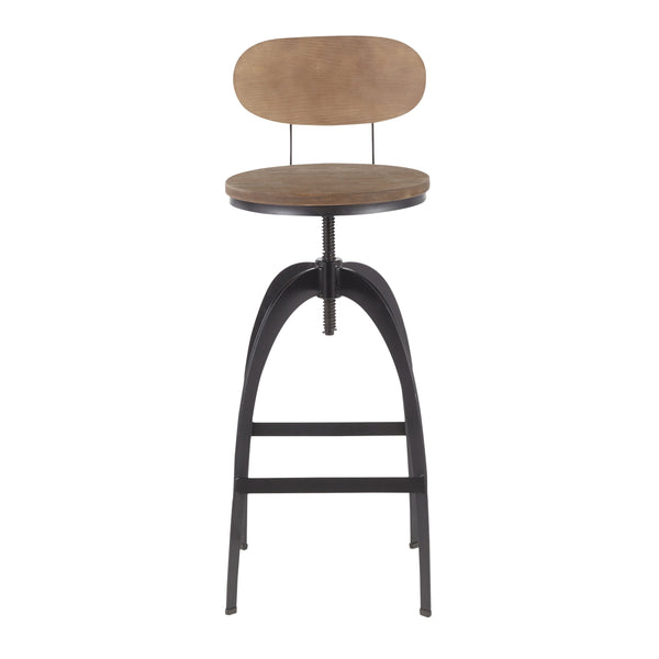 English Elm Dakota Industrial Mid-Back Barstool – Adjustable Height Bamboo Seat, Distressed Brown Wood, Sturdy Black Metal Base with Footrest B116135603