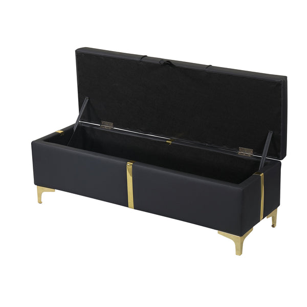 English Elm Elegant Upholstered Storage Ottoman Bench with Metal Legs - Plush Velvet Seat, Hidden Compartment, Modern Entryway Appeal Black 50 L x 16 W x 13 H N733P207788B