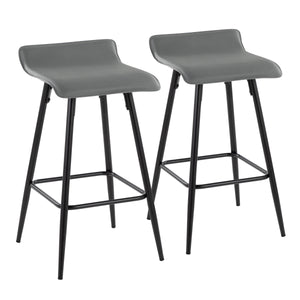English Elm Ale 26" Contemporary Counter Stools Set of 2 - Grey PU Low Back, Black Steel Frame, Fixed Height B116135546