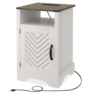 English Elm Farmhouse Rustic Nightstand Set of 2 with Built-in Charging Station and Open Display Shelf B082134943
