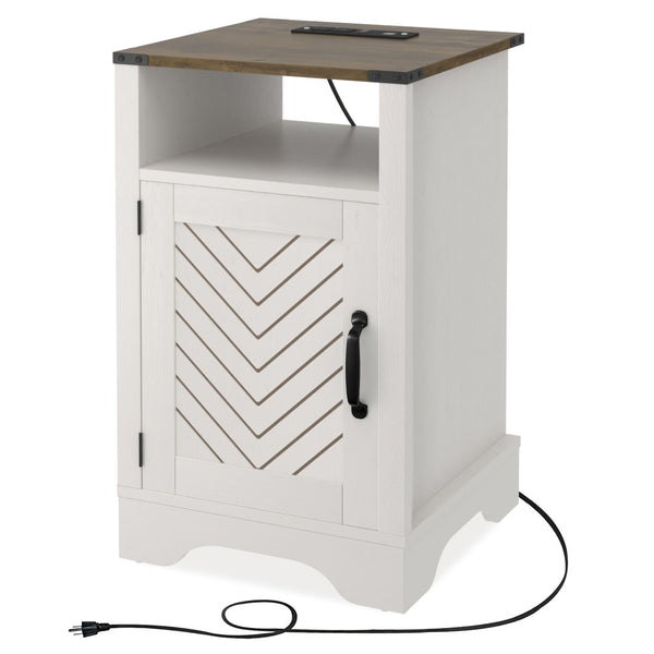 English Elm Farmhouse Rustic Nightstand Set of 2 with Built-in Charging Station and Open Display Shelf B082134943
