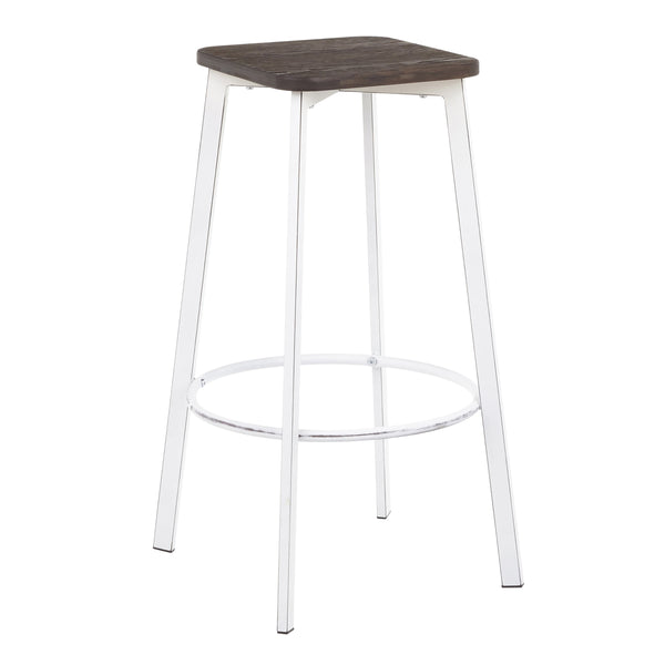 English Elm Clara Industrial Square Barstools - Vintage White Metal & Espresso Bamboo, Set Of 2 For Chic Spaces B116135584