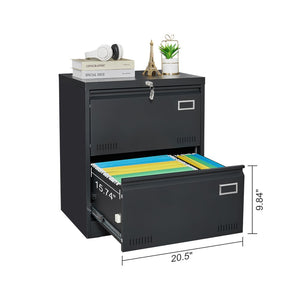 English Elm 2 Drawer Locking Metal File Cabinet Matte Black Powder Coat for Modern Home Office W1247P160450
