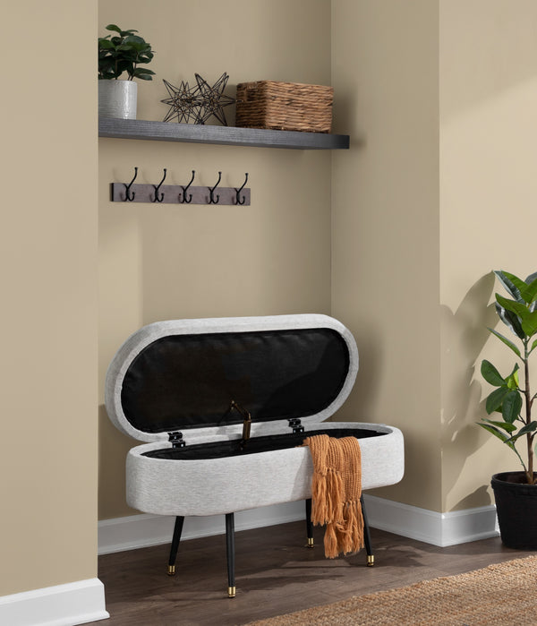 English Elm Harvey Contemporary Storage Bench Gray Fabric with Flip-Top, Gold Accent & Black Tapered Legs, 41" B116135828