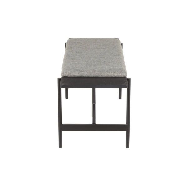 English Elm Chloe Modern Two-Seat Bench in Grey Fabric with Black Metal Frame & Distressed Wood Accents by LumiSource B116135592