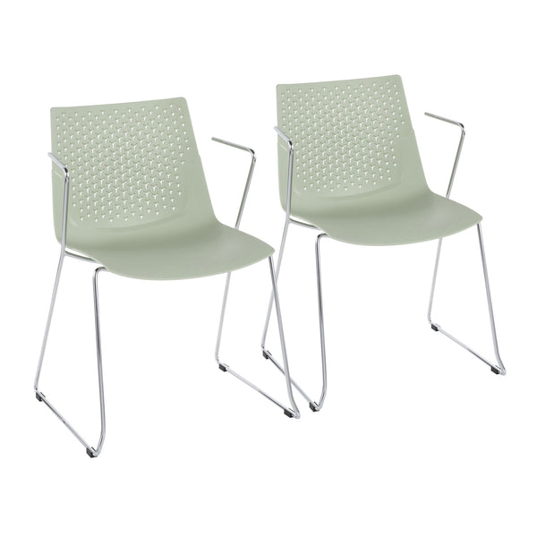 English Elm Matcha Contemporary Chair Set by LumiSource — Sleek Polypropylene Seat with Chrome Base, 2-Piece Green B116135626