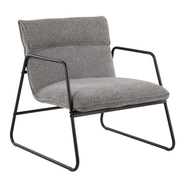 English Elm Casper Industrial Arm Chair — Grey Noise Fabric, Padded Seat & Back, Black Steel Frame, Armrests (34x17x26) B116135636
