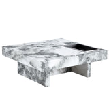 English Elm A Modern and Practical Coffee Table, Black and White In Imitation Marble Pattern, Made Of Mdf Material. The Fusion Of Elegance and Natural Fashion 31.4"* 31.4"* 12 "