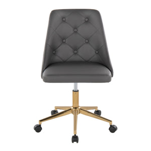 English Elm Marche Modern Swivel Task Chair In Grey Faux Leather With Gold Base & Smooth Casters For Home Office B116135734